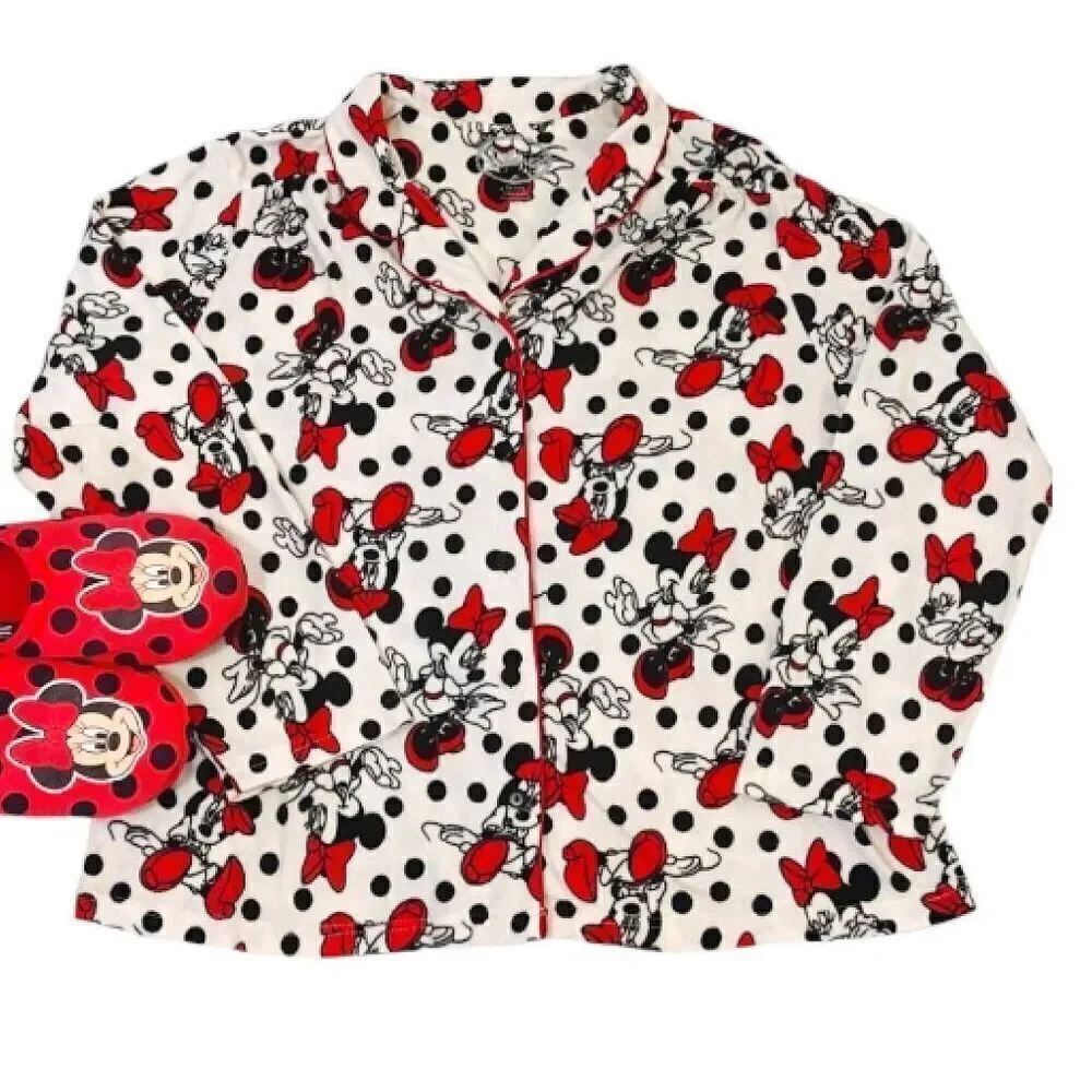 Disney Y2K Minnie Mouse Polka Dots Fleece Long Sleeve PJ Pant‎ Set Plus 2X - Picture 4 of 16